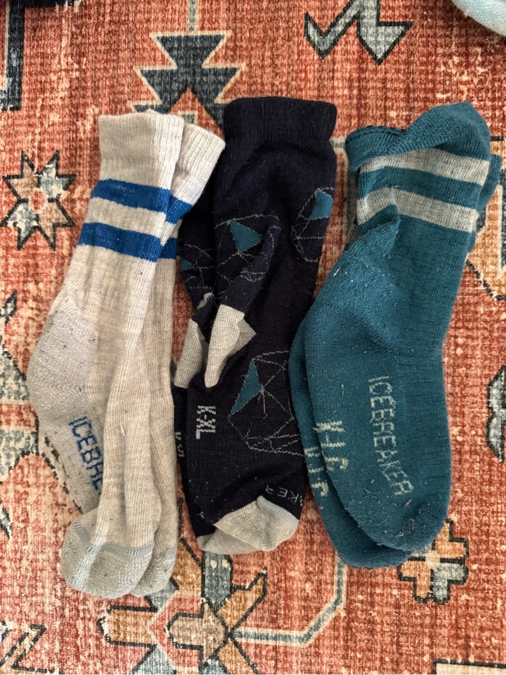 Icebreaker Kids merino wool 3 pairs of  Socks XL- Teal, Navy, Light Gray